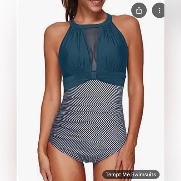 NWT Tempt Me high neck plunged neck ruched tummy control one pc swimsuit sit XL - Picture 1 of 3
